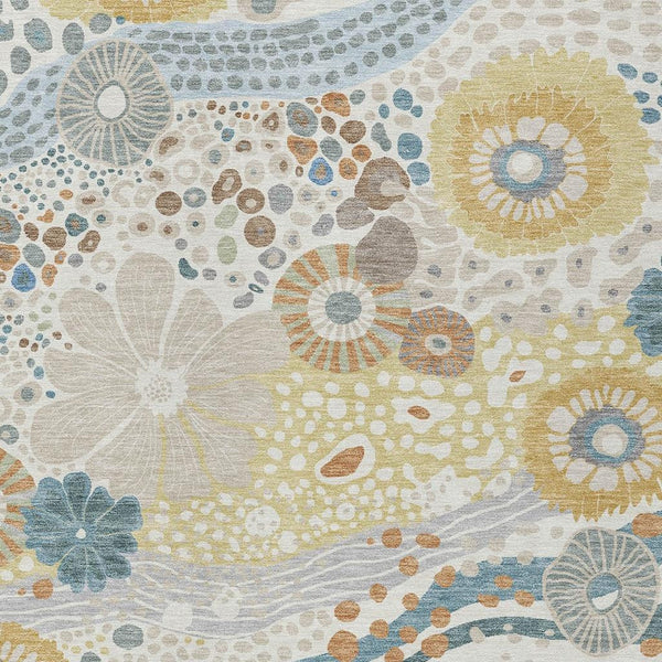 Floral Polyester Area Rug Machine Washable Indoor Outdoor for Patios and Living Rooms