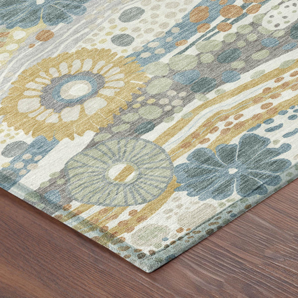Floral Polyester Area Rug Machine Washable Indoor Outdoor for Patios and Living Rooms
