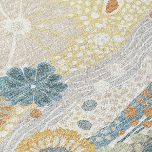Floral Polyester Area Rug Machine Washable Indoor Outdoor for Patios and Living Rooms