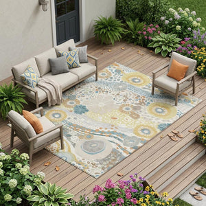 Floral Polyester Area Rug Machine Washable Indoor Outdoor for Patios and Living Rooms