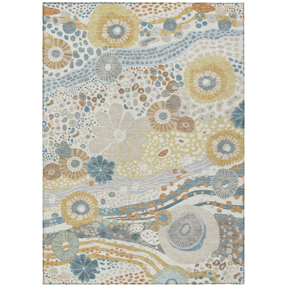 HomeRoots Floral Polyester Area Rug Machine Washable Indoor Outdoor for Patios and Living Rooms 10' x 14' 727512