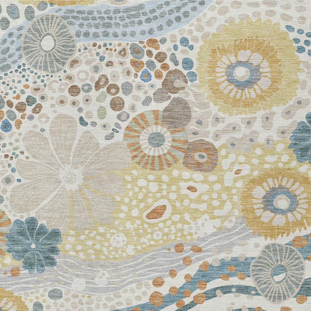 HomeRoots Floral Polyester Area Rug Machine Washable Indoor Outdoor for Patios and Living Rooms 10' x 14' 727512