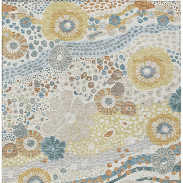 Floral Polyester Area Rug Machine Washable Indoor Outdoor for Patios and Living Rooms