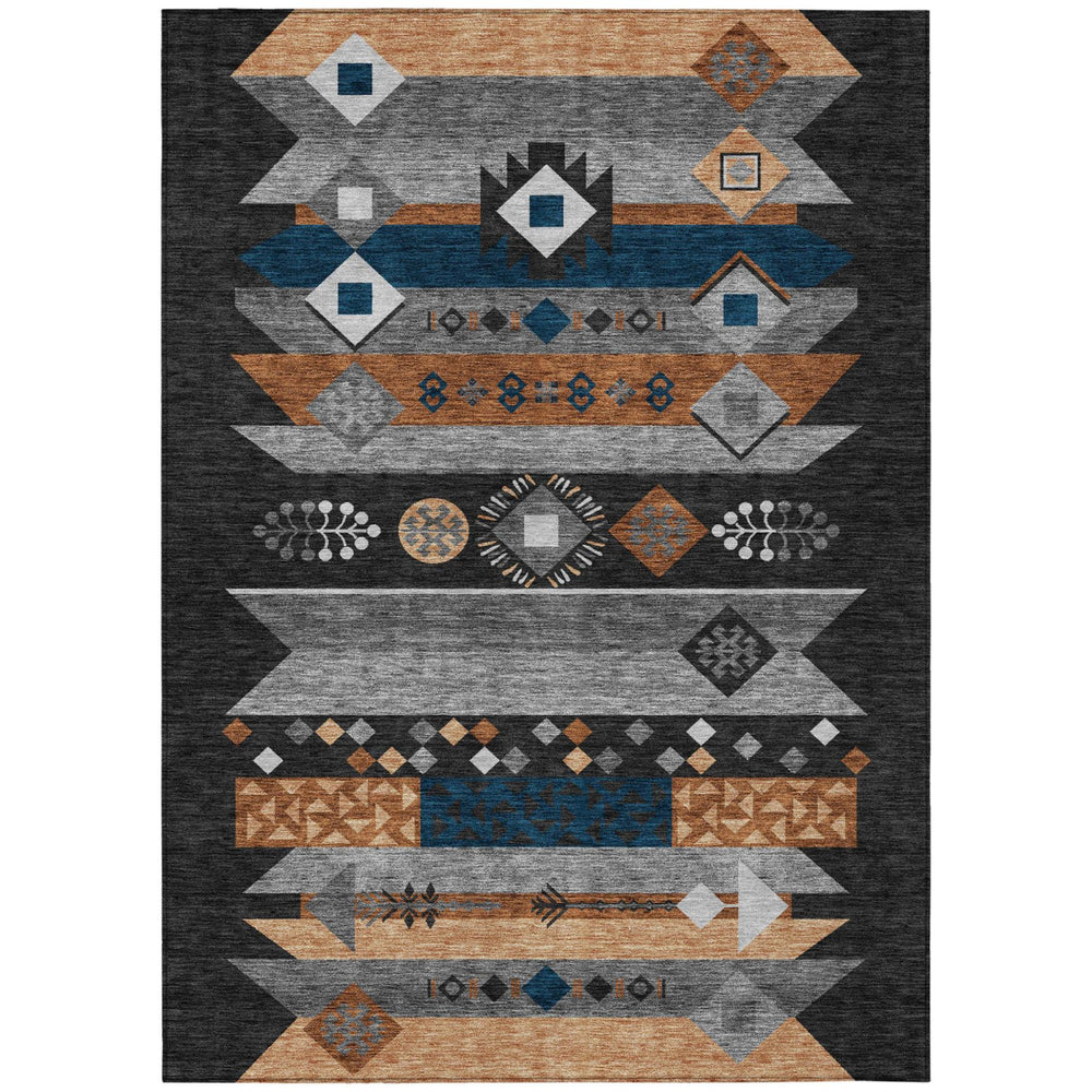 HomeRoots Geometric Polyester Area Rug Washable Indoor Outdoor Low Pile Felt Backing Patio Accent 5' x 8' 727526