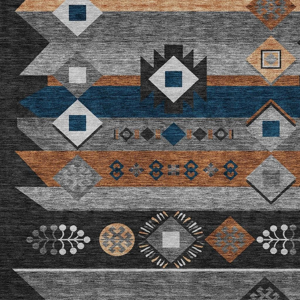 HomeRoots Geometric Polyester Area Rug Washable Indoor Outdoor Low Pile Felt Backing Patio Accent 5' x 8' 727526