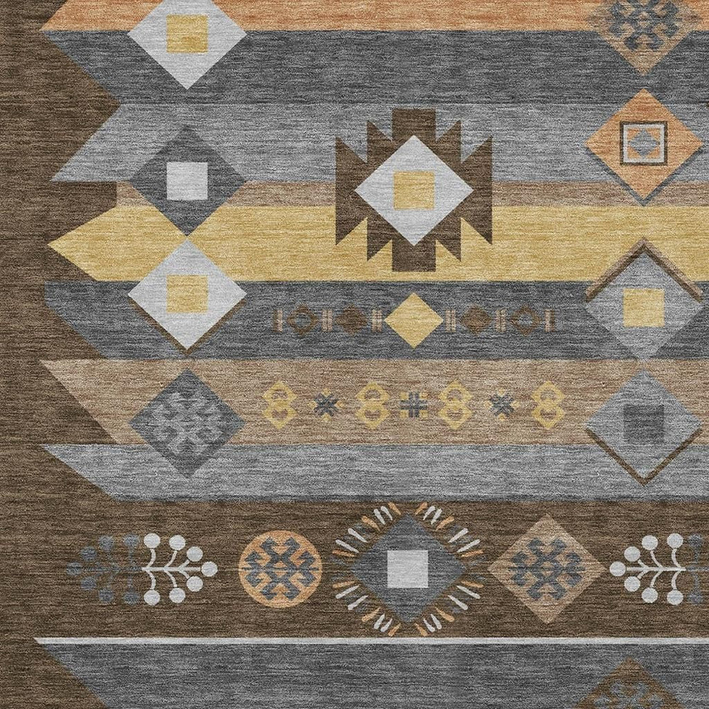 HomeRoots Geometric Polyester Area Rug Washable Indoor Outdoor for Patio and Living Room High Traffic 10' x 14' 727536