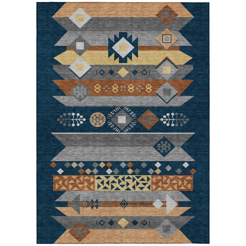 HomeRoots Geometric Washable Indoor Outdoor Polyester Area Rug Stain Resistant for Patio Living Room 5' x 8' 727544