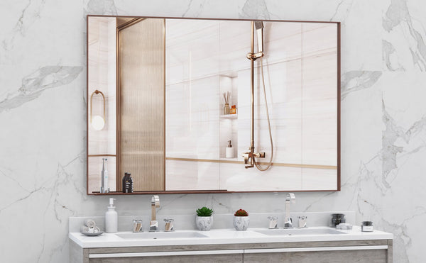 English Elm 60"X40" Oversized Modern Rectangle Mirror With Walnut Frame - Stylish Dual Orientation Wall Décor W708P297606