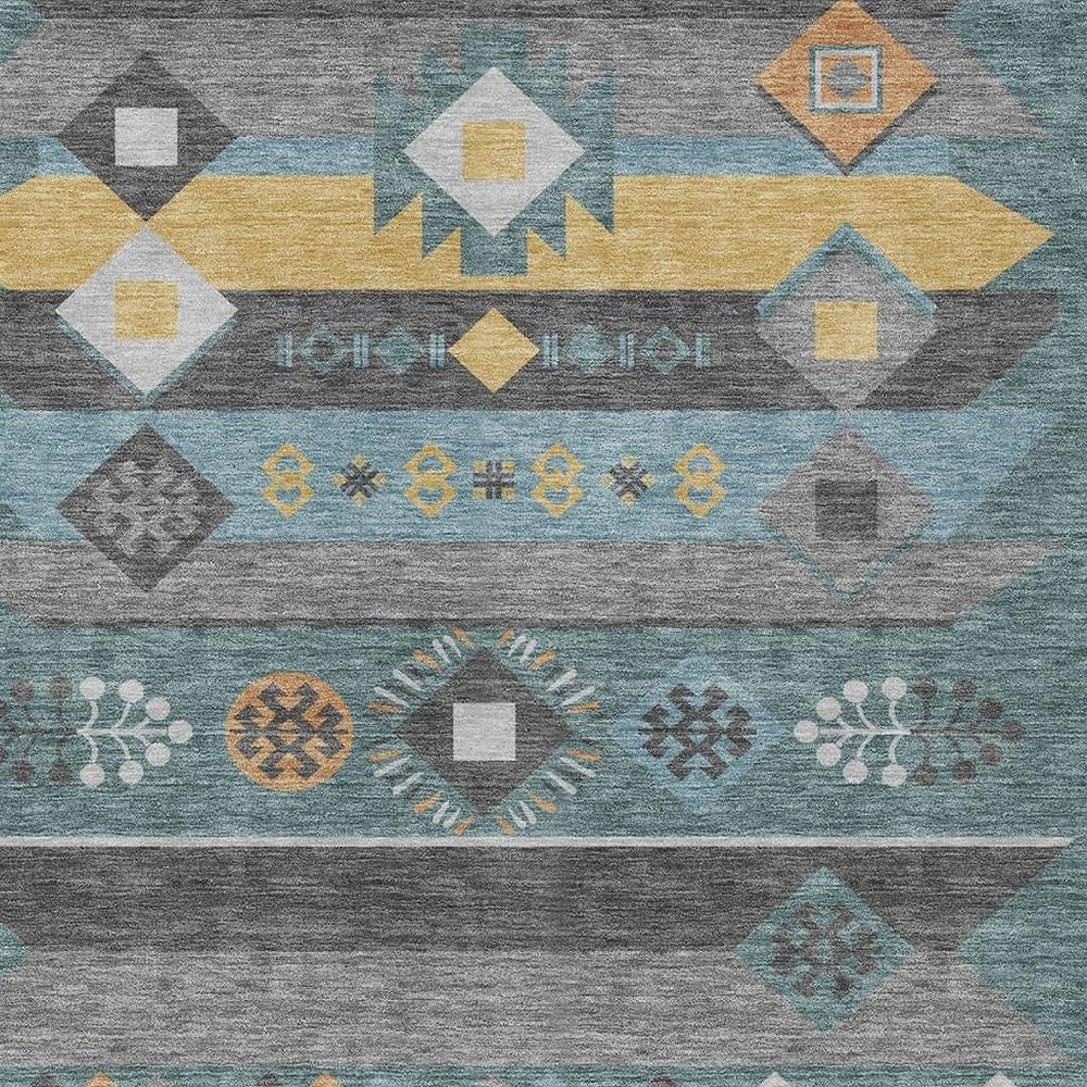 HomeRoots Geometric Polyester Area Rug Washable Low Pile Teal Copper Indoor Outdoor Patio Modern 10' x 14' 727560
