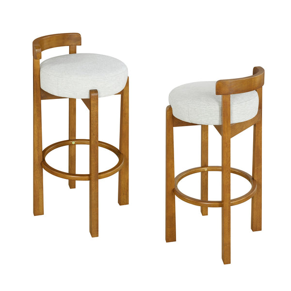 English Elm Christopher Knight Home® - Elise Elegant Wooden Low Back Barstool Set of 2 with Padded Fabric Seats, Compact Durable Design Ivory,Walnut N775P277433I