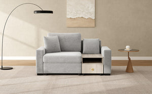 English Elm Modern Chenille Upholstered Compact Sofa with Console Storage Armrest for Living Room Grey N763S000061E