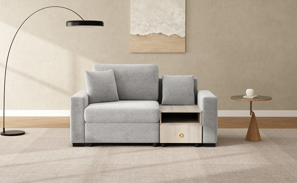 English Elm Modern Chenille Upholstered Compact Sofa with Console Storage Armrest for Living Room Grey N763S000061E