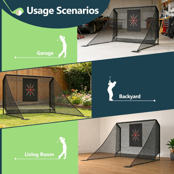 English Elm Golf Practice Net with Auto Ball Return Side Barriers Portable Backyard Hitting Enclosure W1422P416689