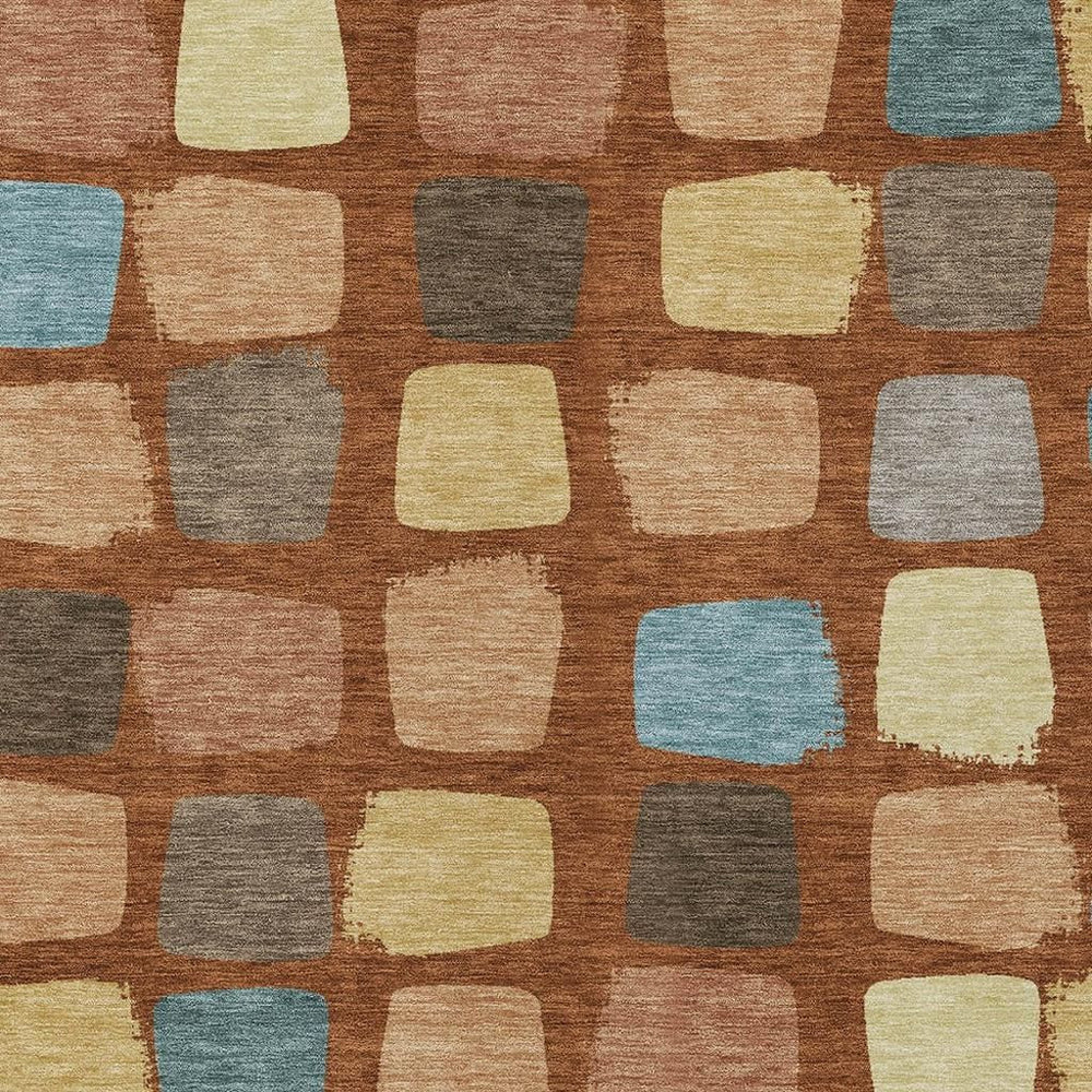 10 X 14 Geometric Polyester Area Rug in Bold Orange Tones Washable Indoor Outdoor