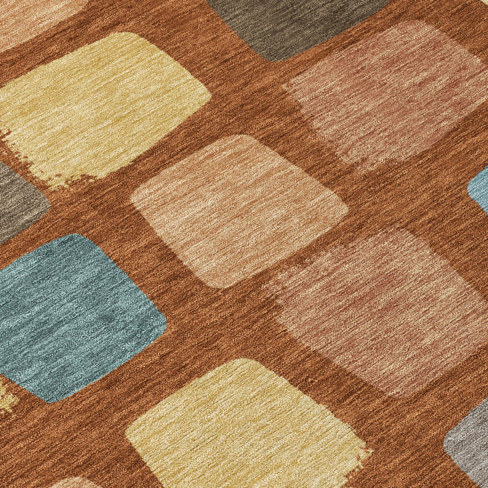 10 X 14 Geometric Polyester Area Rug in Bold Orange Tones Washable Indoor Outdoor