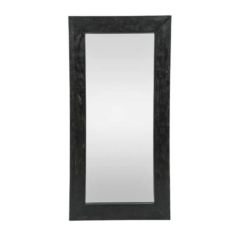HomeRoots 64 Inch Solid Wood Leaning Floor Mirror with Full Length Framed Black Finish 727633