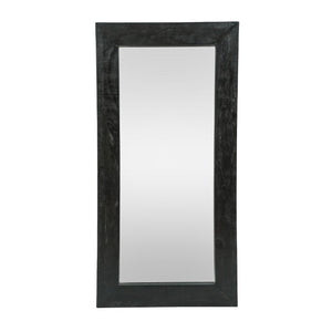 64 Inch Solid Wood Leaning Floor Mirror with Full Length Framed Black Finish