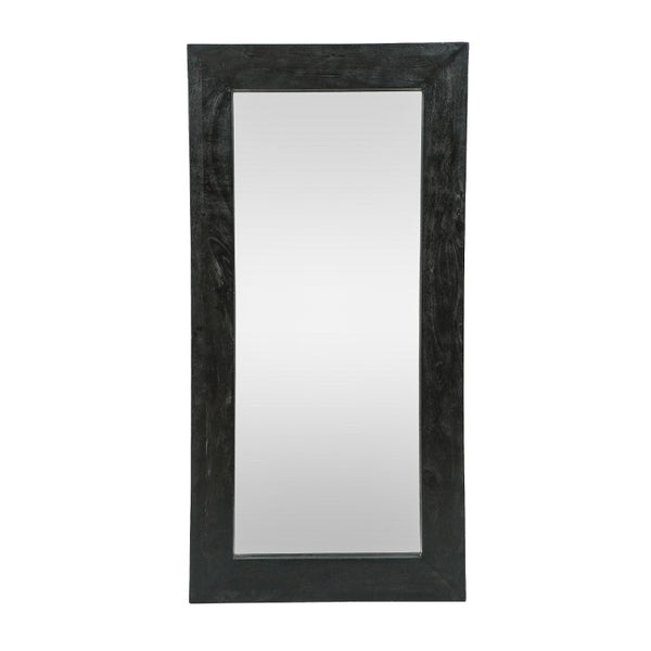 64 Inch Solid Wood Leaning Floor Mirror with Full Length Framed Black Finish