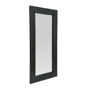 64 Inch Solid Wood Leaning Floor Mirror with Full Length Framed Black Finish
