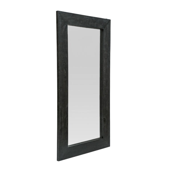 64 Inch Solid Wood Leaning Floor Mirror with Full Length Framed Black Finish