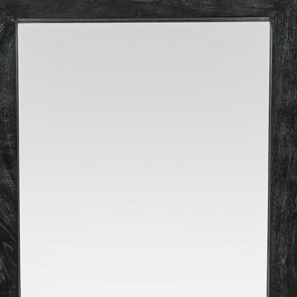 64 Inch Solid Wood Leaning Floor Mirror with Full Length Framed Black Finish