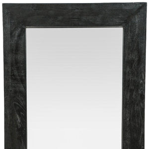 64 Inch Solid Wood Leaning Floor Mirror with Full Length Framed Black Finish