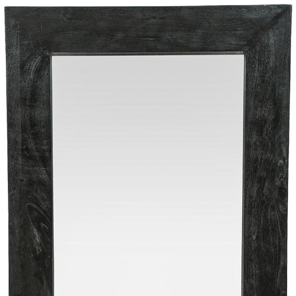 64 Inch Solid Wood Leaning Floor Mirror with Full Length Framed Black Finish