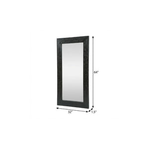 64 Inch Solid Wood Leaning Floor Mirror with Full Length Framed Black Finish