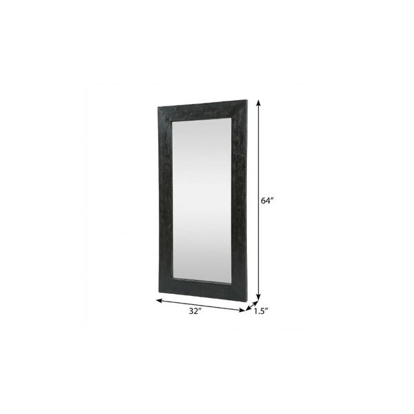 64 Inch Solid Wood Leaning Floor Mirror with Full Length Framed Black Finish
