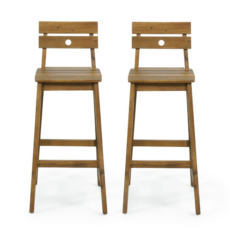 HomeRoots Set of Two Solid Wood Outdoor Bar Chairs 30 Inch Patio Seating for Elevated Dining 727649
