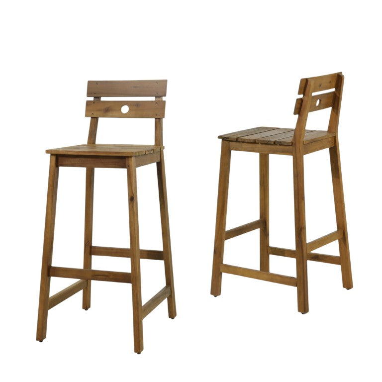 HomeRoots Set of Two Solid Wood Outdoor Bar Chairs 30 Inch Patio Seating for Elevated Dining 727649