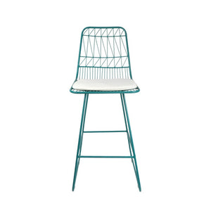 Set of Two Iron Outdoor Bar Height Chairs in Teal for Patio Dining