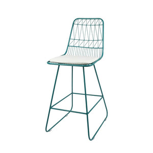 Set of Two Iron Outdoor Bar Height Chairs in Teal for Patio Dining