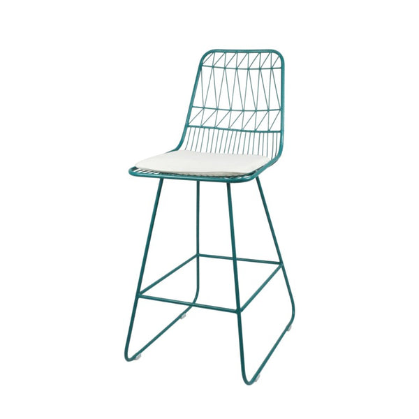 Set of Two Iron Outdoor Bar Height Chairs in Teal for Patio Dining