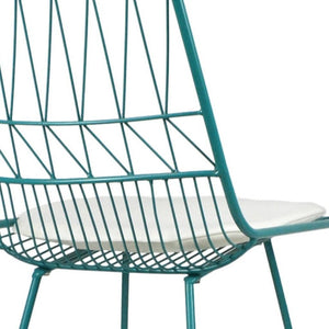 Set of Two Iron Outdoor Bar Height Chairs in Teal for Patio Dining