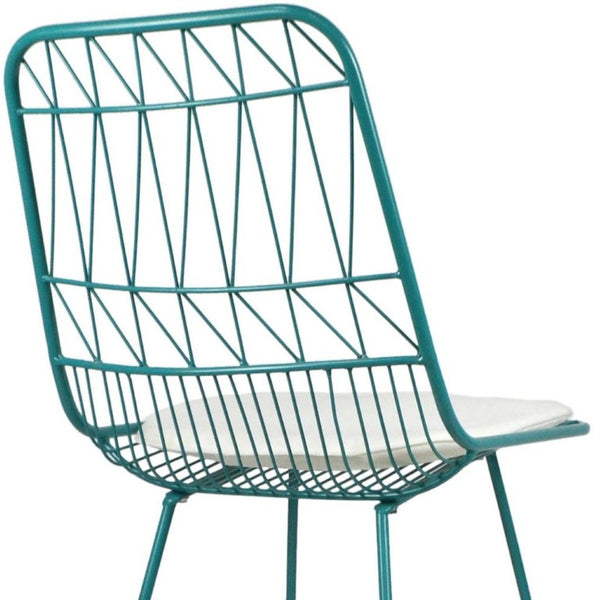 Set of Two Iron Outdoor Bar Height Chairs in Teal for Patio Dining