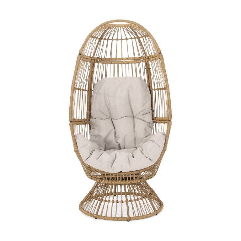 HomeRoots 31 Inch Metal Egg Chair with Cushioned Seat for Outdoor Patio Lounging and Modern Style White / Cream 727667