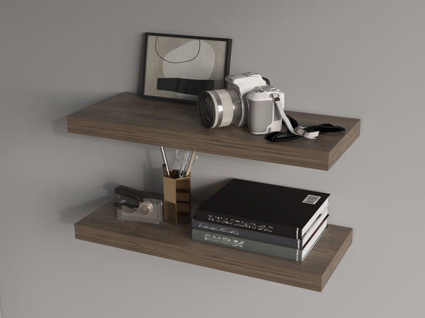 English Elm FM FURNITURE Iva Gray Walnut Floating Shelf Set x2 – Recessed Space-Saving 31.5" Wide Modern Display B128P361102
