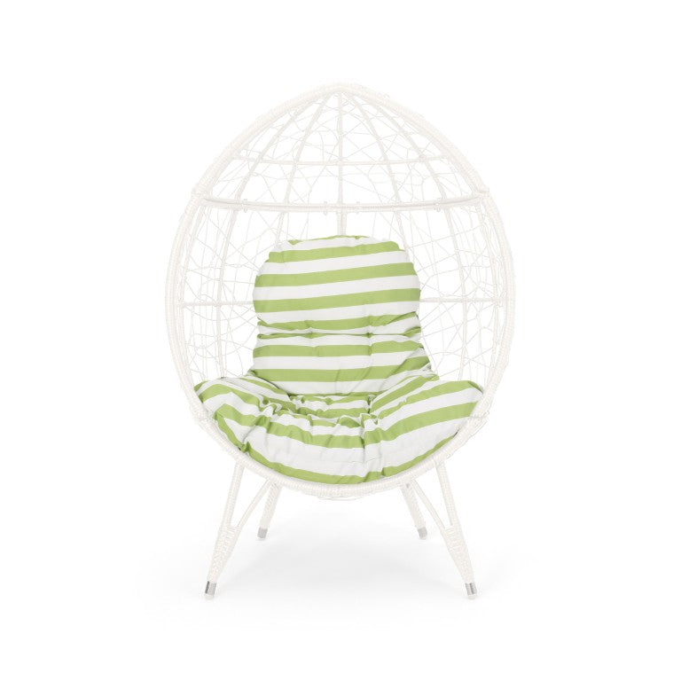 HomeRoots 39 Inch Metal Egg Chair Outdoor Patio Seating with Cushioned Comfort and Modern Appeal 727679