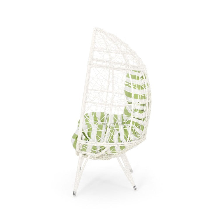 HomeRoots 39 Inch Metal Egg Chair Outdoor Patio Seating with Cushioned Comfort and Modern Appeal 727679