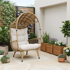 37 Inch Metal Frame Outdoor Egg Chair with Cushioned Seat for Patio Lounging