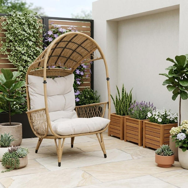 37 Inch Metal Frame Outdoor Egg Chair with Cushioned Seat for Patio Lounging