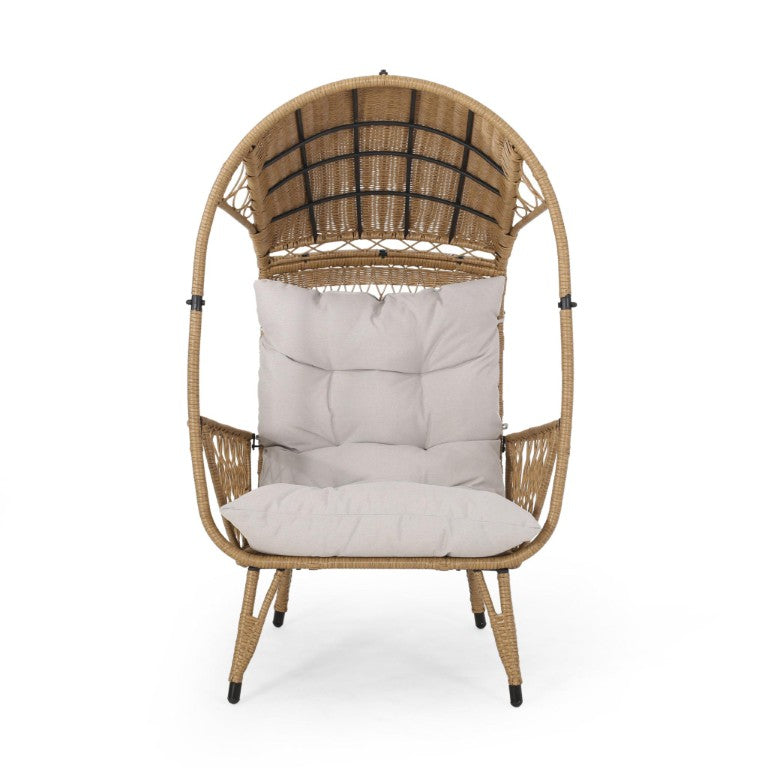 HomeRoots 37 Inch Metal Frame Outdoor Egg Chair with Cushioned Seat for Patio Lounging 727681