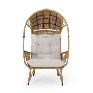 HomeRoots 37 Inch Metal Frame Outdoor Egg Chair with Cushioned Seat for Patio Lounging 727681