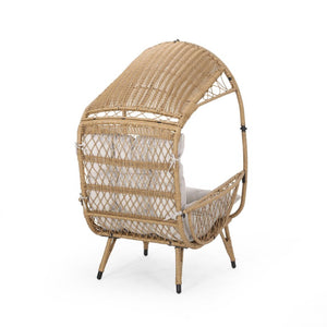 37 Inch Metal Frame Outdoor Egg Chair with Cushioned Seat for Patio Lounging