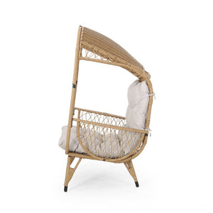 37 Inch Metal Frame Outdoor Egg Chair with Cushioned Seat for Patio Lounging