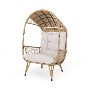 37 Inch Metal Frame Outdoor Egg Chair with Cushioned Seat for Patio Lounging