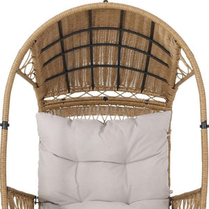 37 Inch Metal Frame Outdoor Egg Chair with Cushioned Seat for Patio Lounging