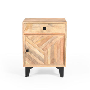 HomeRoots 24 Inch Solid Wood Nightstand with Carved Geometric Detail and Single Storage Drawer 727683