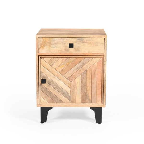 HomeRoots 24 Inch Solid Wood Nightstand with Carved Geometric Detail and Single Storage Drawer 727683